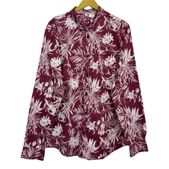 DC Skateboarding Button Up Shirt Men Size L Red White Floral Hawaiian Streetwear - Picture 1 of 8